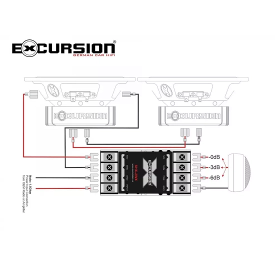 Excursion SHX-6C dB  2-drożny samochodowy zestaw głośnikowy: 4 woofery 165mm, 2 tweetery 25mm, 4 zwrotnice - 1.5ohm, 180/400W, 95dB, 40-21000Hz, głęb.